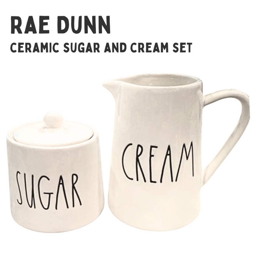 RAE DUNN Ceramic Sugar And Cream Set Ivory Black Letters